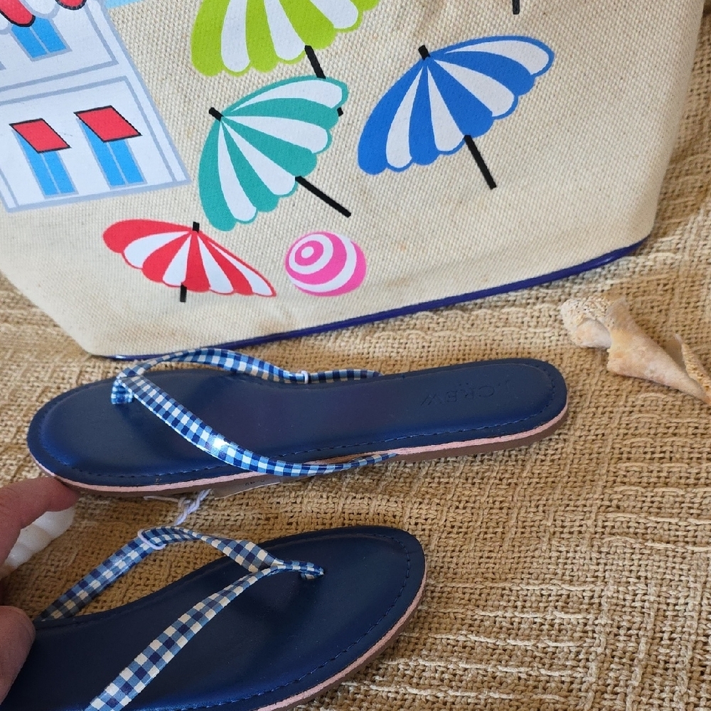 *SOLD**J. Crew Blue Size 8 Gingham Flip Flops Coastal - Picture 4 of 8